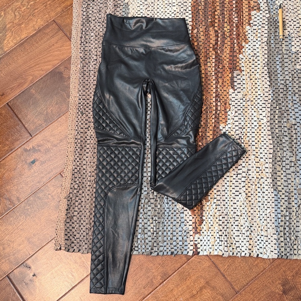 SPANX S Moto black Faux Leather leggings EUC